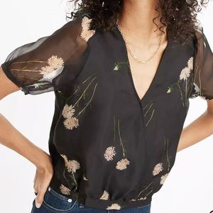Madewell silk floral puff sleeve top NWT